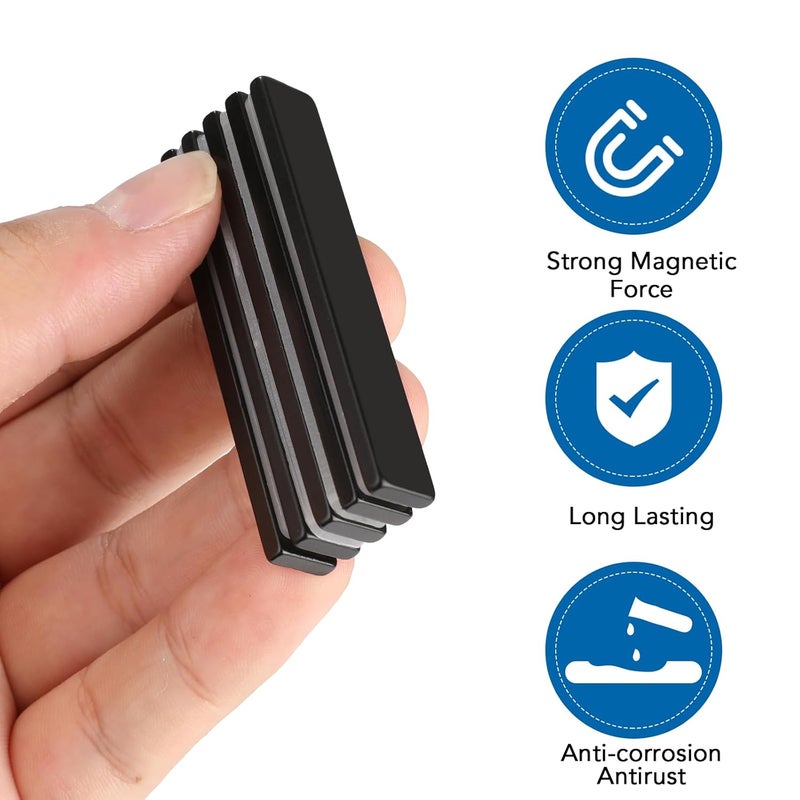 TRYMAG Strong Neodymium Black Magnets Bar, 12 Pack Powerful Rare Earth Magnets with Double-Sided Adhesive, Waterproof Black Magnetic Magnet Strips Heavy Duty for Kitchen, DIY, Office - 60 x 10 x 3 mm - Image 4
